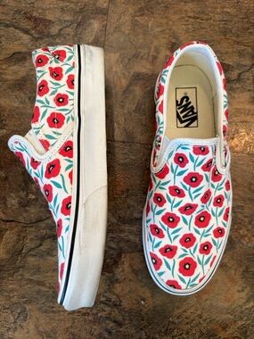 Vans Classic Slip-On sneakers floral poppy pattern spring flowers red